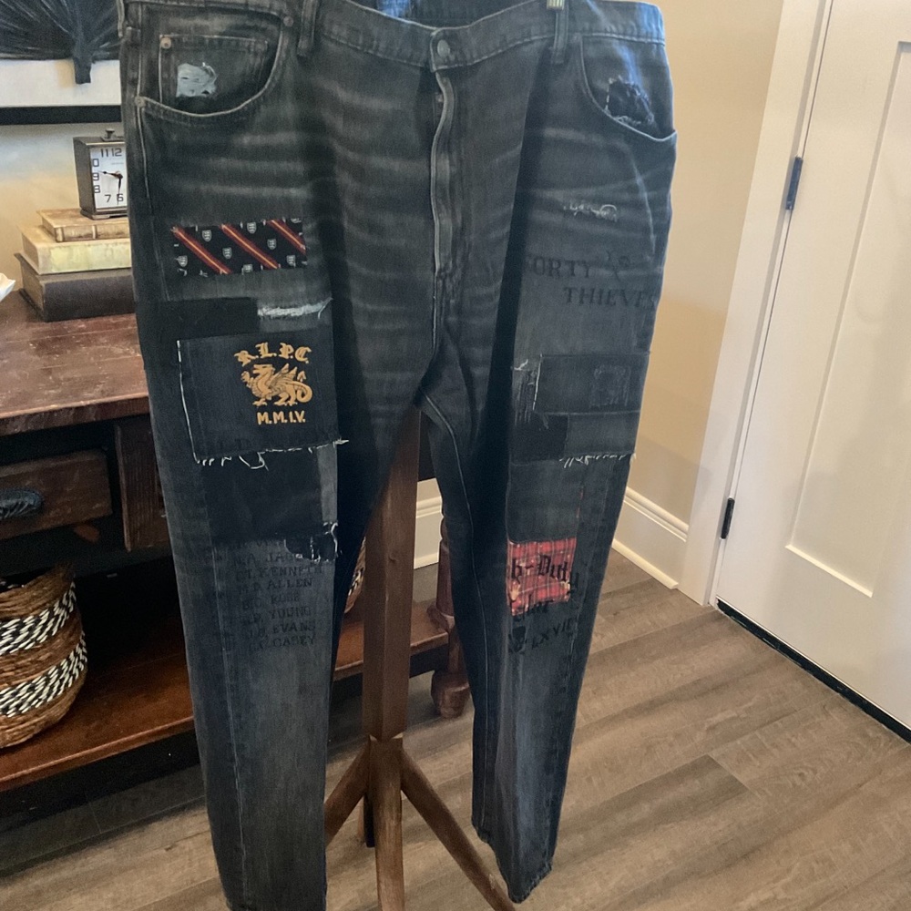 Polo by Ralph Lauren Distressed Patchwork Black Straight Jeans